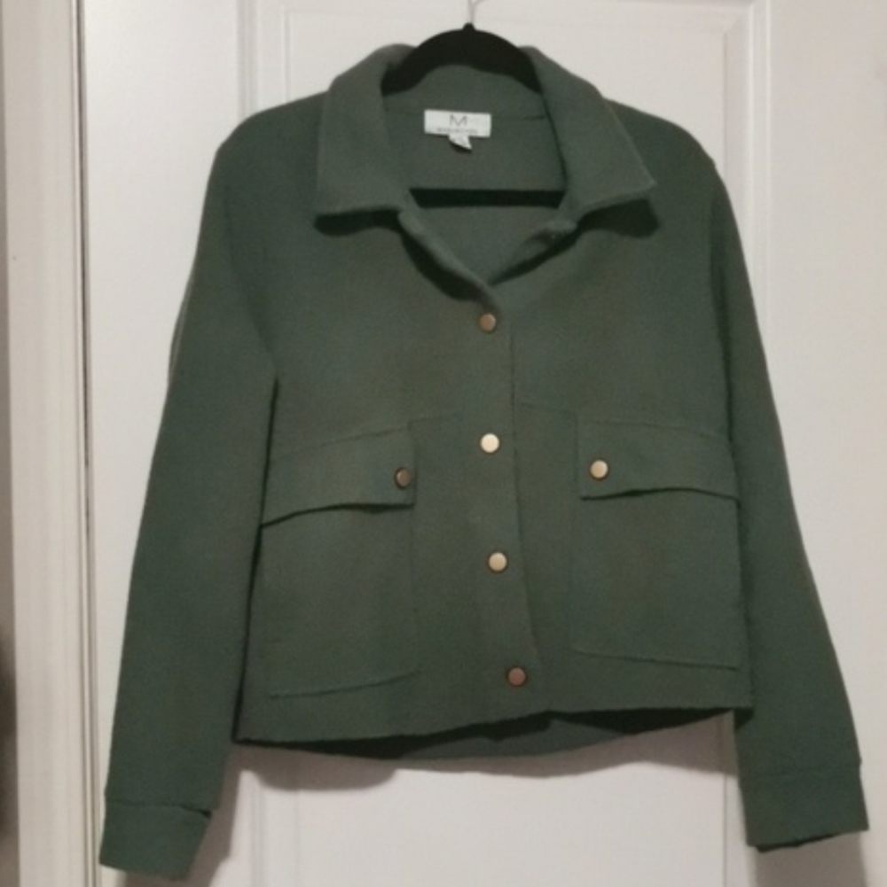 Magaschoni Olive Utility Jacket with Gold Buttons - Picture 5 of 5